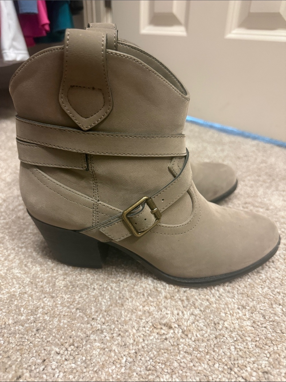 Women’s Taupe Ankle Boots with Buckle Strap detail
